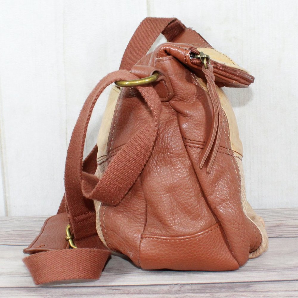 The Sak Brown Colorblock Snakeskin Leather Slouch Boho Crossbody Shoulder Bag - Picture 3 of 12